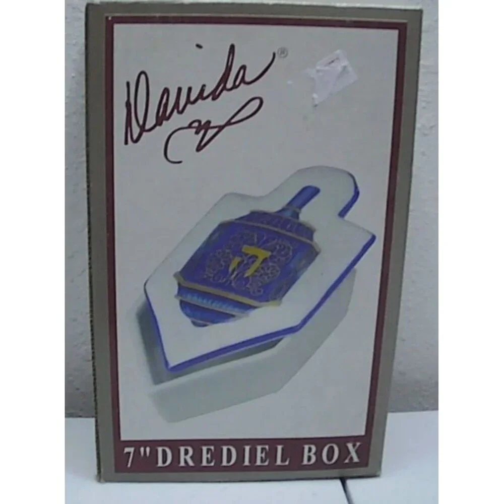 Vtg Davida Judaica Porcelain Hanukkah Dreidel Trinket Box 6x4x1.5